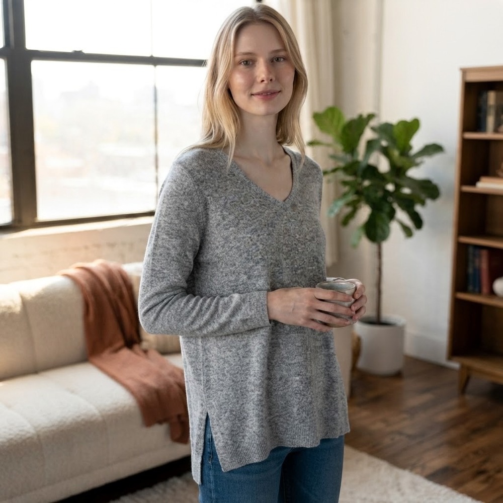 Saturday Sunday V-Neck Sweater Womens Small Gray Heathered Knit Anthropologie